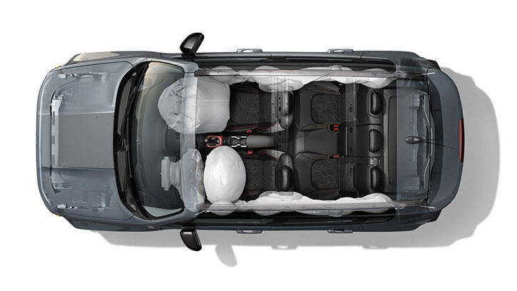 Illustrazione posizionamento airbags Jeep Renegade vista dall'alto